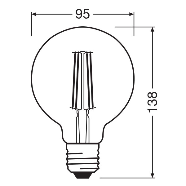 Светодиодная лампа OSRAM Vintage 1906 Globe Filament G95 6,5W 725Lm 2400K 230V E27 Прозрачный (Gold) (4099854132315), 100024151