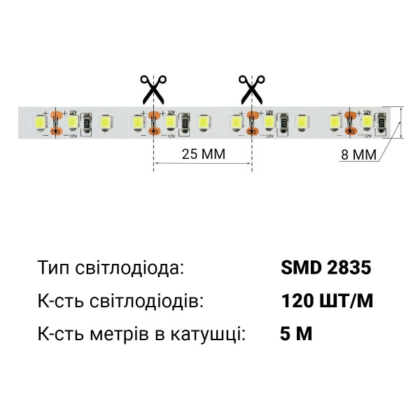 Светодиодная лента BIOM Professional 120-2835-12V-IP20 13,5W 2000Lm 7500-8000К 5м (BPS-G3-12-2835-120-CW), 100014499