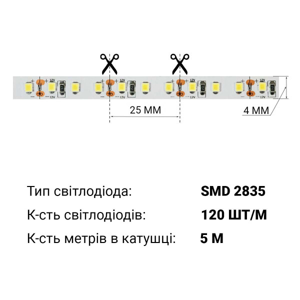 Светодиодная лента BIOM Professional 120-2835-12V-IP20 9W 1050Lm 7500-8000К 5м (BPS-G3-12-4-2835-120-CW), 100021039