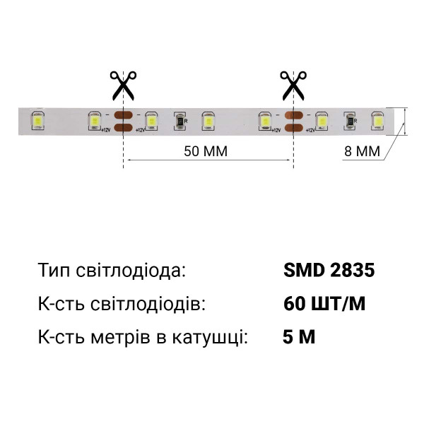 Светодиодная лента OEM ST 60-2835-12V-IP20 4,8W 300Lm Green 5м (ST-12-2835-60-G), 100015098